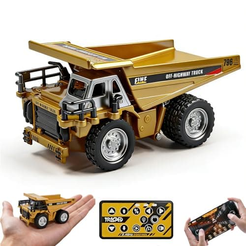 PLIXYRCPL 1:64 Mini RC Dump Truck Toy, Alloy Metal Construction Vehicle with App & Remote Dual Control, Variable Speed, LED Lights & Sound, RC Engineering Car Gift for Kids & Adults - Image 1