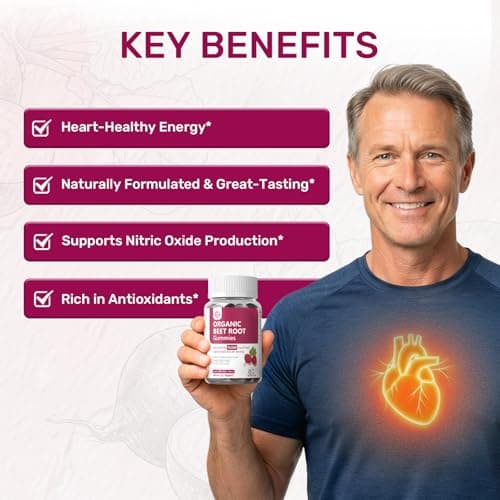 Organic Beet Root Gummies – Nitric Oxide Beetroot Gummies for Circulation, Heart & Energy Support with 21:1 Extract, Grape Seed & Black Pepper for Absorption – Sugar Free, Vegan, Non-GMO丨60 Gummies - Thumbnail 4