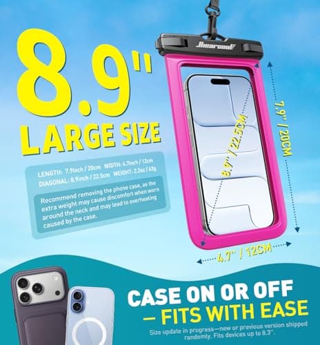 Hiearcool Waterproof Phone Pouch,Waterproof Phone Case for iPhone 17 16 15 14 13 Pro Max Plus up to 8.9",IPX8 Cellphone Dry Bag for Beach Cruise Travel-Bright Red-2Pack - Thumbnail 3