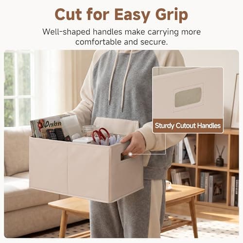 StorageWorks Fabric Storage Bins for Shelves, Closet Organizers and Storage Baskets, Collapsible Storage Bins with Cutout Handles, Medium, 4-Pack, Ivory and Light Brown - Thumbnail 4