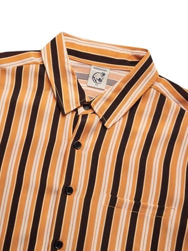 Hardaddy Men's Classic Color Contrast Striped Shirt Long Sleeve Casual Button Down Shirts Blouse Yellow 01 L - Thumbnail 4