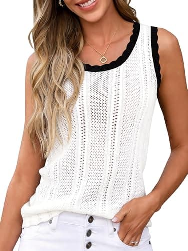 Anbech Crochet Tops for Women Beach Vacation Clothes Sleeveless Knit Sweater Vest Tank Top Summer Spring Cover Ups Resort Wear for Women 2026,White,S - Image 1