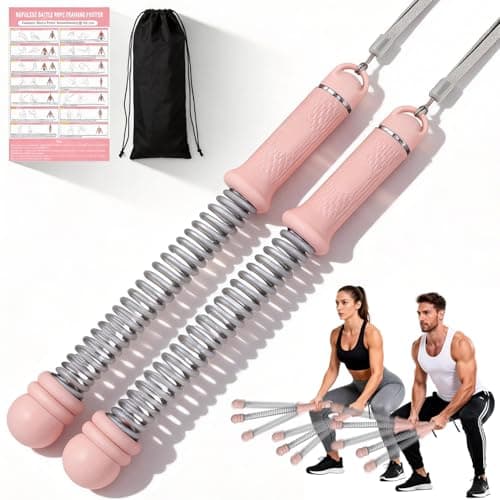 Upgrade Portable Ropeless Battle Ropes - Adjustable Weights Cordless Battle Ropes for Home Gym with Training Poster - Battle Rope Sticks Exercise Equipment for Low-Impact Workout, HIIT & Cardio - Pink
