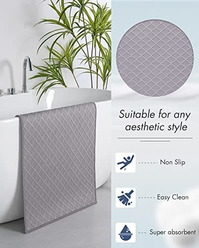 AMOAMI Bath-Mat,Ultra Thin Bath-Rugs Runner,Rubber Backed Bath Mats for Bathroom Non Slip,Absorbent Bath Rug for Bathroom Floor, Shower, Sink 2'x 4'(24" x 47") Grey - Thumbnail 5