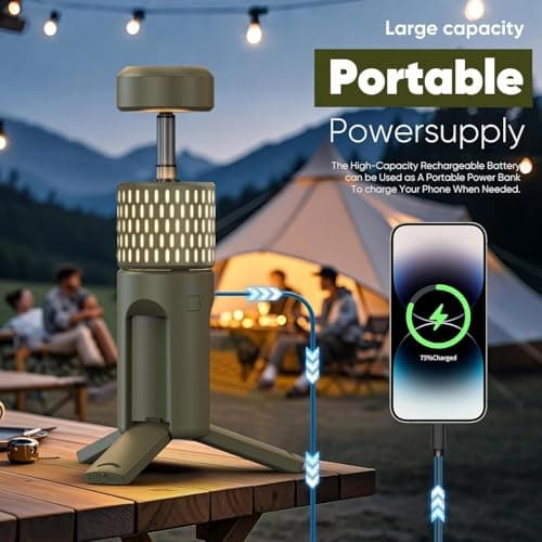 Camping Light Telescopic, Collapsible Tripod Camping Lantern, Rechargeable Camping Lamp with Stand, Dimmable & Portable IPX54 Waterproof Flashlight for Emergency (Military Green) - Thumbnail 3