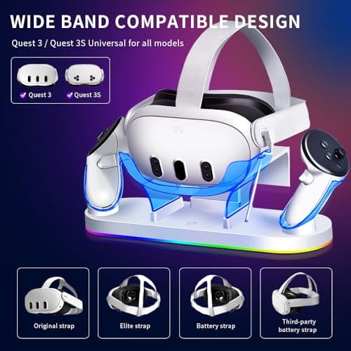 TicEaik Charging Dock for Meta Quest 3/3S, 18W Fast Charger with 2 Rechargeable Batteries, 8 LED Lighting Modes, USB-C Charging Accessory, Charging Stand for VR Headset and Controller - Thumbnail 4