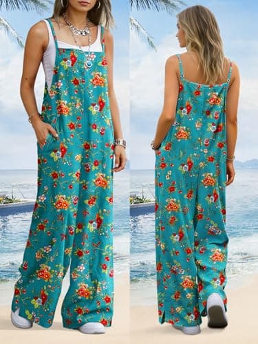 BOHOWE 2026 Oversized Plus Size Jumpsuits for Curvy Women Loose Casual Wide Leg One Piece Sleeveless Summer Jumpsuit Adjustable Straps Long Pant Rompers Romper M HPZ FL0AD - Thumbnail 2