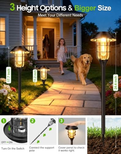 LETMY Solar Pathway Lights Outdoor, 8 Pack Bright Solar Lights Outdoor, IP66 Waterproof Auto On/Off Solar Garden Lights Solar Powered Landscape Lighting for Yard Patio Walkway Driveway Pathway - Black - Thumbnail 5
