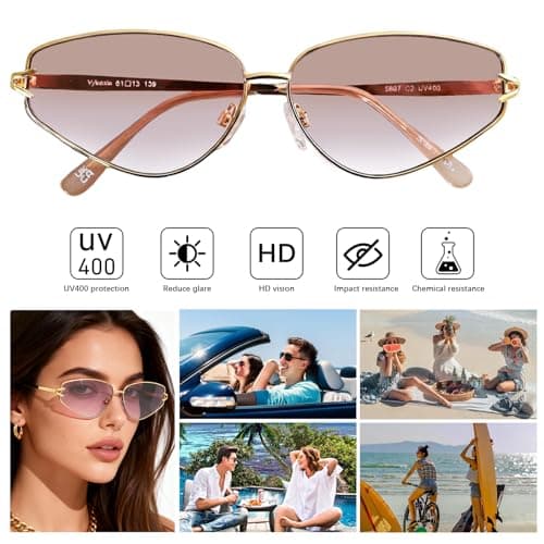 Vylenxio Trendy Y2K Cat Eye Sunglasses for Women and Men, Metal Frame - Thumbnail 5