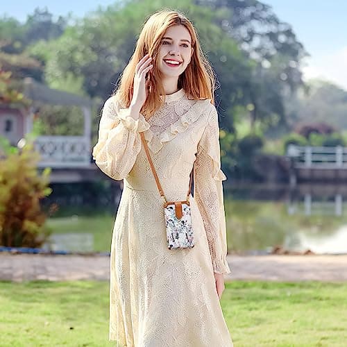 Peacocktion Small Crossbody Bags for Women RFID Cell Phone Leather Purse with Card Slot Trendy Card Holder Wallet Brown Floral - Thumbnail 2