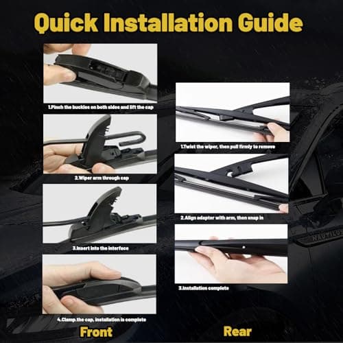 Windshield Wiper Blades Replacement for 2018-2023 Jeep Wrangler JL, Front Rear Wiper Blades Set 16"+16"+12" (Pack of 3) - Thumbnail 6