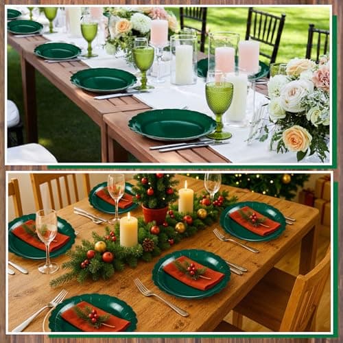 NatNarr 30 Pcs Dark Green Plates 9 Inch Scalloped Green Paper Plates Disposable Dessert Dinner Plate for Wedding, Master Party, Bridal Baby Shower - Thumbnail 6
