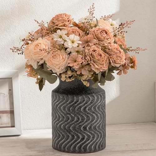 Rustic Vases for Home Decor. Ceramic Vase for Dining Table Decor. Terracotta Decorative Vase - 7.8inch Black Vintage Fall Flower Vase - Rustic Table Vases - Image 1