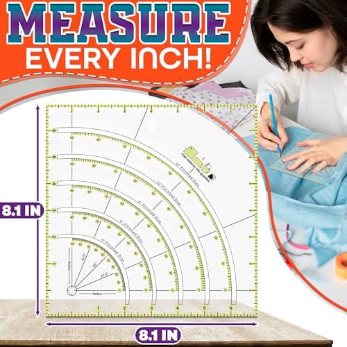 Acrylic Square Quilting Ruler - Quilting Rulers for Precision Cutting, Patchwork Crafts & DIY Decor - Easy to Use, 8.1x8.1 Transparent Square Sewing Ruler for Measuring, Templates and Pattern Drafting - Thumbnail 2