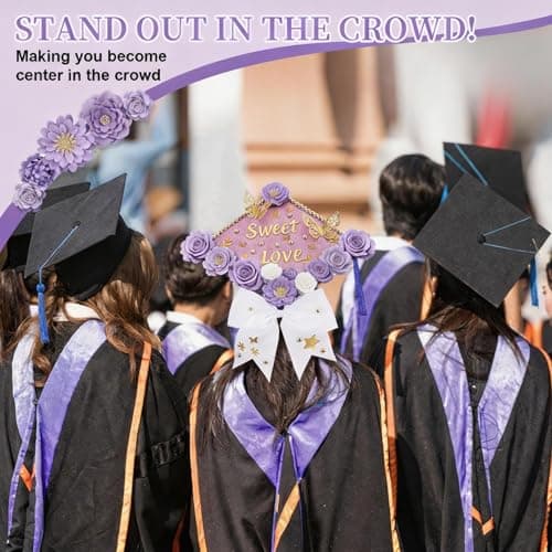 Mverse Graduation Cap Decorations 2026 - Purple Paper Flowers & Gold Butterfly for Grad Cap Topper - DIY Flower Stickers, Glitter Letters & Pearls for Crafts & Shadow Box - Thumbnail 3