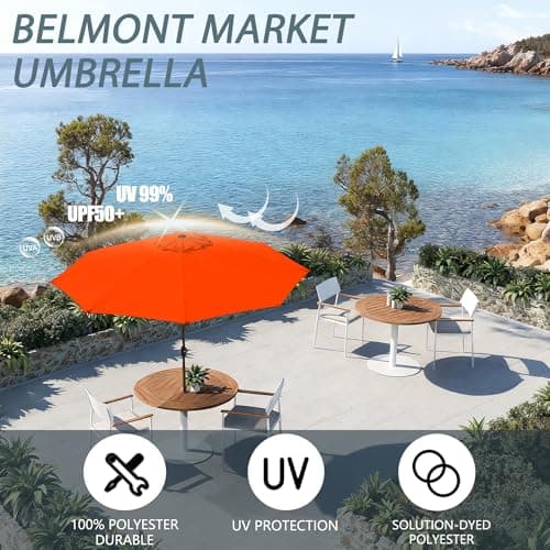 GREFORG 9FT Large Outdoor Patio Umbrella Pool Market Umbrella-UV Resistant, Easy Push Button Tilt and Crank, 8 Sturdy Ribs Heavy-Duty Table Umbrella for Deck, Backyard, Garden(Orange) - Thumbnail 3