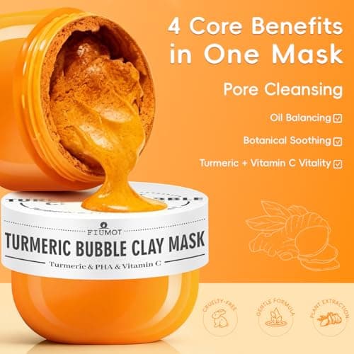 FIUMOT Turmeric Vitamin C Bubble Clay Mask, Hydrating and Deep Cleansing Pore Face Mask with PHA, Pore Cleansing and Oil Balancing Skincare 3.53oz - Thumbnail 3