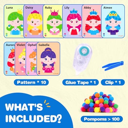 YPLUS Pom Poms Arts and Crafts Kit for Kids, Toddler Creativity Crafts Supplies - Preschool DIY Sensory Montessori Activities - Fine Motor Skills Toys for Kids, Boys and Girls Ages 3-5 4-6 4-8 - Thumbnail 2