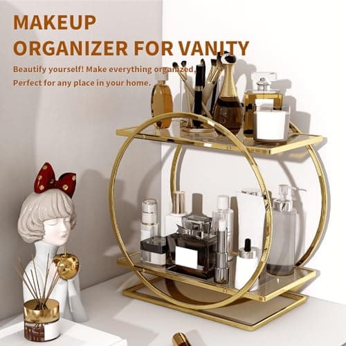 YIWANFW Perfume Organizer for Dresser, 2 Tier Bathroom Counter Organizers and Storage, Gold Makeup Organizer for Vanity, Bathroom Accessories & Decor, Skincare Perfume Trays Cosmetic Display Holder - Thumbnail 2