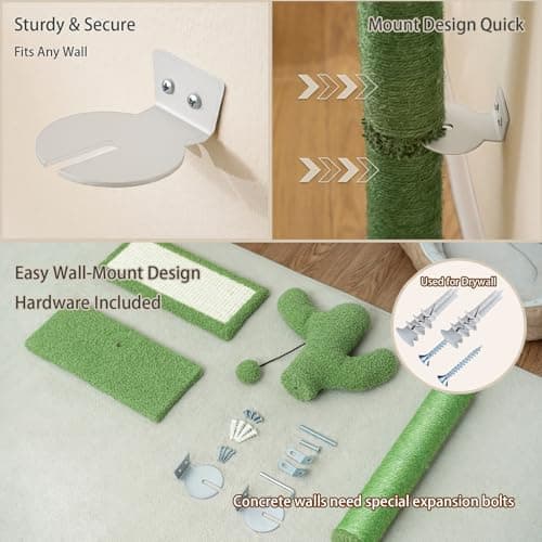 Wall Mounted Cat Shelf with Sisal Scratcher, Cat Wall Step for Climbing & Jumping, Space Saving Cat Wall Furniture for Indoor Cats, Modern Cat Climbing Platform - Thumbnail 5