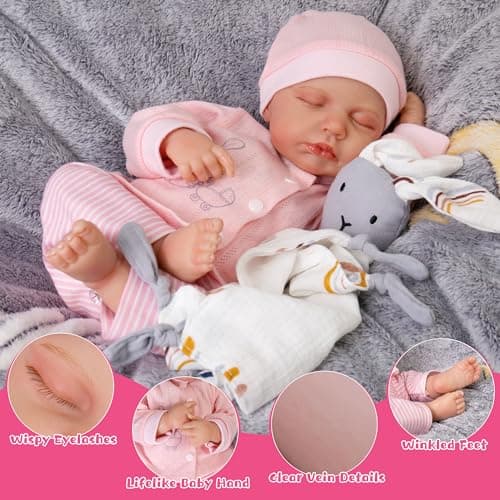 Milidool Lifelike Reborn Baby Dolls Girl-20-Inch Soft Body Realistic Silicone Baby Doll Newborn Baby Dolls American Sleeping Girl Real Life Dolls with Clothes and Toy Accessories Gift for Kids Age 3+ - Thumbnail 2