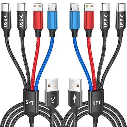 Dual Type-C 4 in 1 Multi Charging Cable for iPhone 17/ Galxy S26, Travel Cruise Essentials, USB Cable iPhone Charger Cord, Charging Cords for iPhone17-8/Androids/iPad and More, Car Charger (2Pack 5FT) - Image 1