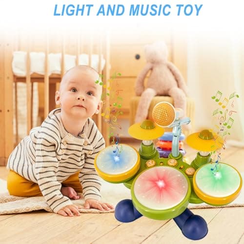 Electronic Hand Drum Set for Toddlers with Microphone, Cymbals and Lights - Thumbnail 4