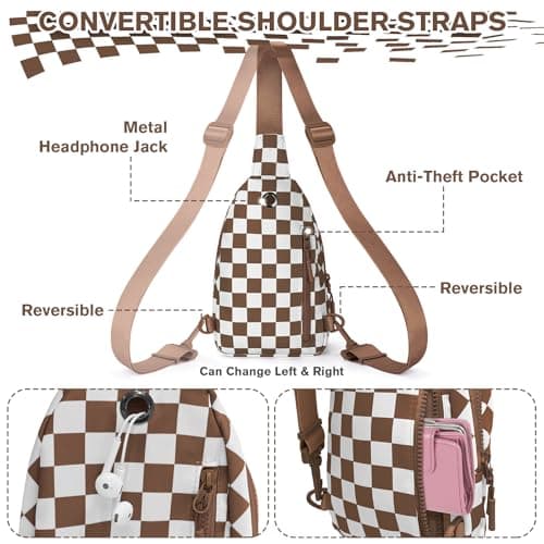 Checkered Women's Sling Bag - Stylish Small Backpack Crossbody Chest Bag & Fanny Pack Purse - Thumbnail 5