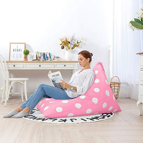 Aubliss Stuffed Animal Storage Bean Bag Chairs Cover, 50"x 35" Extra Large Bean Bags Chair for Kids & Adults, Beanbag Toy Storage for Boys Girls - Premium Cotton Canvas Pink Dot - Thumbnail 6