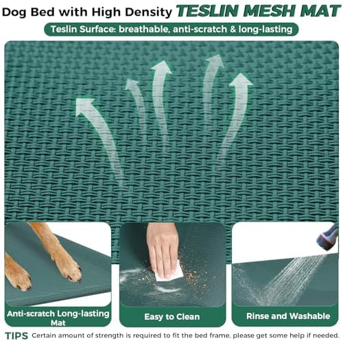 Libbipaw Windproof Elevated Dog Bed with Canopy & Stakes, 3-Sided 90% UV Block, Chew-Proof Teslin Mesh Mat for Large Dogs up to 150lbs(Green Large) - Thumbnail 4