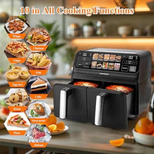 ChefRobot Dual Air Fryer 8 Quart TFT Touch Screen Non Toxic for Family Size/Kitchen/RV - Thumbnail 6