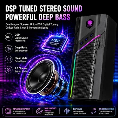 museeq W-206RE RGB Gaming Speakers for PC, Bluetooth & USB Desktop Speakers for Gaming PC and Monitor, Touch Control Stereo Computer Speakers with 21 LED Light Modes - Thumbnail 3