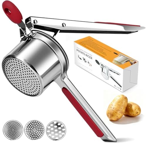 Potato Ricer for Mashed Potatoes-Stainless Steel 15oz Large Capacity,All Clad,Heavy Duty,Ergonomic Handle for Spaetzle,Oranges, Lemons, Pumpkins, Carrots, Avocados(RED) - Image 1