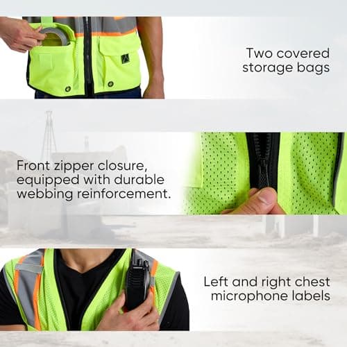SRsafety High Visibility Vest, Security Vest with 9 Pockets,Mesh Safety Vest for Construction Workers Sanitation Workers - Thumbnail 4