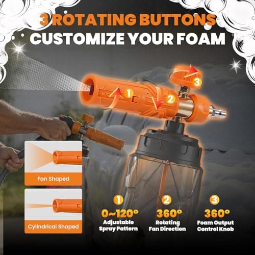 maXpeedingrods Foam Cannon for Pressure Washer, Wide Mouth Quick Release Car Wash Foam Gun with Adjustable Soap Cannon, Thick Snow Foam, 1/4'' Quick Connector, with 2 Orifice Nozzle (Transparent) - Thumbnail 2