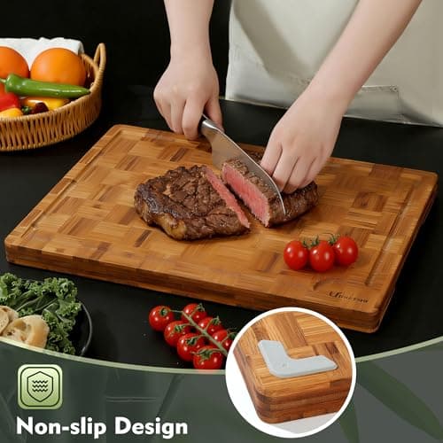Heavy Duty Bamboo Cutting Board Set 3 Pack Non Toxic Charcuterie Board Book Wood Cutting Boards for Kitchen Solid End Grain Wood Chopping Board Large Butcher Block - Thumbnail 4