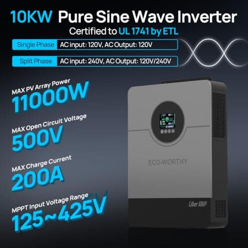 ECO-WORTHY 10000W DC 48V UL1741 Solar Inverter with WiFi,AC Output 120V/240V,Support Parallel,Built-in 2 MPPT Solar Controllers,Max 200A Battery Charging,Parallel Up to 6 Units 48V Inverter Charger - Thumbnail 3