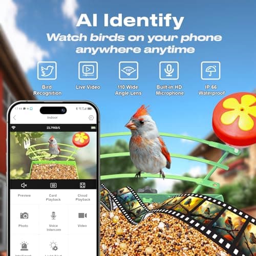 Smart Bird Feeder with Camera & Solar Panel，4.6LB Large Capacity Metal Smart Bird Feeders, Video Watching AI 1080P Wireless Camera with Auto Capture Videos & Motion Detection Camera Light Green - Thumbnail 5