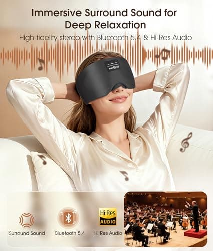 MUSICOZY 3D Silk Bluetooth Sleep Mask Headphones, Mulberry Silk Eye Mask with Ultra-Thin Wireless Speakers, Bluetooth 5.4 Sleeping Headphones for Side Sleepers, Music Sleep Mask Gifts for Men Women - Thumbnail 4