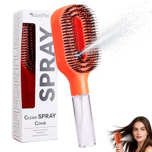 Hair Brush with Water Spray Mister - 2-in-1 Detangling Brush with Built-in Fine Mist, Portable Wet & Dry Styling Tool for Smooth, Frizz-Free Hair - Quick Refresh for Women & Girls On-The-Go(1 Orange)
