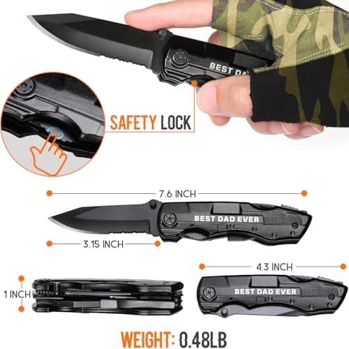 Gift for Dad, Multitool Knife BEST DAD EVER for Camping, Fathers Day Christmas Unique Dad Gifts, Dads Birthday Gift from Daughter Son, Christmas Ideal Presents for Dads, Gadget Present for Father - Thumbnail 4