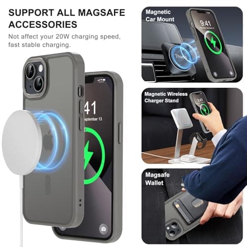 Thomo Strong Magnetic for iPhone 13 Case & iPhone 14 Case [Compatible with Magsafe] Translucent Matte Slim Shockproof Women Girl Anti-Fingerprint Protective Case for iPhone 14/13 6.1", Titanium Gray - Thumbnail 2