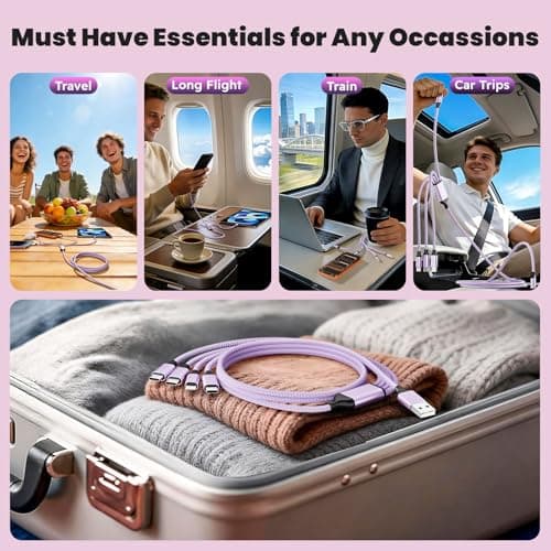 3 Type-C+1IP Port 4 in 1 Multi Charging Cable for iPhone17/14, USBC Splitter Charging Cords for Multiple Devices, Travel Essentials Car Accessories for iPhone17-6, Android, Pad and More (1Pack 5FT) - Thumbnail 6