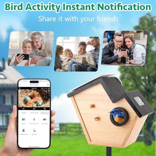 Bird House with Camera Solar Powered,2K HD & Night Vision for AI Camera Recognition for Over 10,000 Species, Real-time Videos & Pictures,Auto Detect & Notify Birdhouse Kit for Bird Lovers (Black) - Thumbnail 3