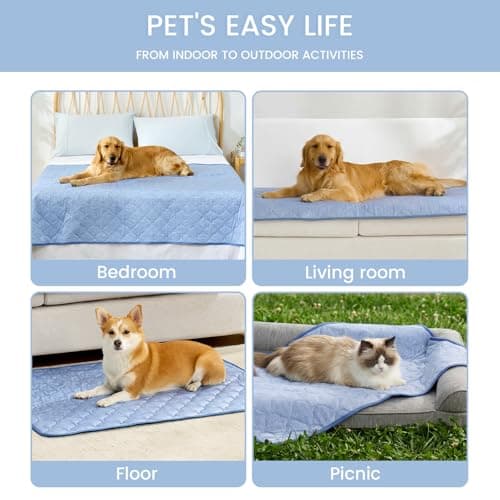 Cozy Bliss Deluxe Leakproof Cooling Blanket for Large Dogs Q-Max 0.5, Soft & Durable Washable Pet Cooling Mat for Hot Weather, Livingroom, Couch & Bed Protector for Cats, Haze Blue, 40"x60" - Thumbnail 4
