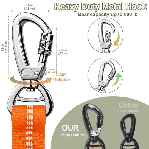 Dog Leash Heavy Duty, 4-6FT Bungee Leash Dog Seat Belt for Car With 2 Padded Handles, Strong Shock Tactical Tug Leashes Reflective Rope Lead for Medium L X-Large Dogs Walking Running Training (Orange) - Thumbnail 2