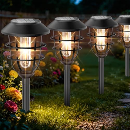 Bright Solar Lights Outdoor, Metal Solar Pathway Lights Outdoor IP65 Waterproof 6 Pack Solar Garden Lights with Auto On Off for Yard, Patio, Walkway, Driveway and Landscape Decoration,Warm White - Image 1