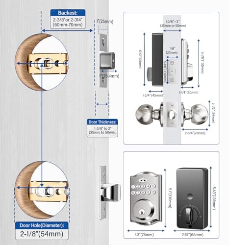 Keyless Entry Door Lock with 2 Knobs, Electronic Backlit Keypad Deadbolt with Handle Set, Auto Lock, One-time Codes, Smart Deadbolt for Front Door, Easy Installation (Satin Nickel) - Thumbnail 4