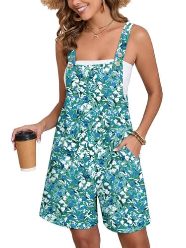 Moodclo Womens Romper Monet Garden Medium Casual Loose Sleeveless 2025 Summer One Piece Outfit Short Jumpsuit Overall Outfits & Pockets - Image 1