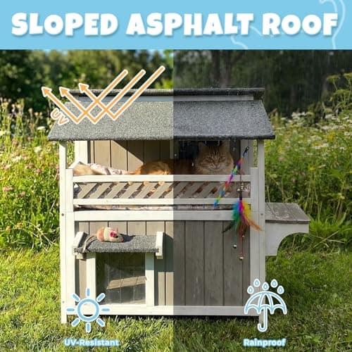 Pawbuilt Outdoor & Indoor Wooden Cat House, Weatherproof Two-Story Cat Shelter, Enclosed Multi-Level Cat Home for Cats - Thumbnail 6
